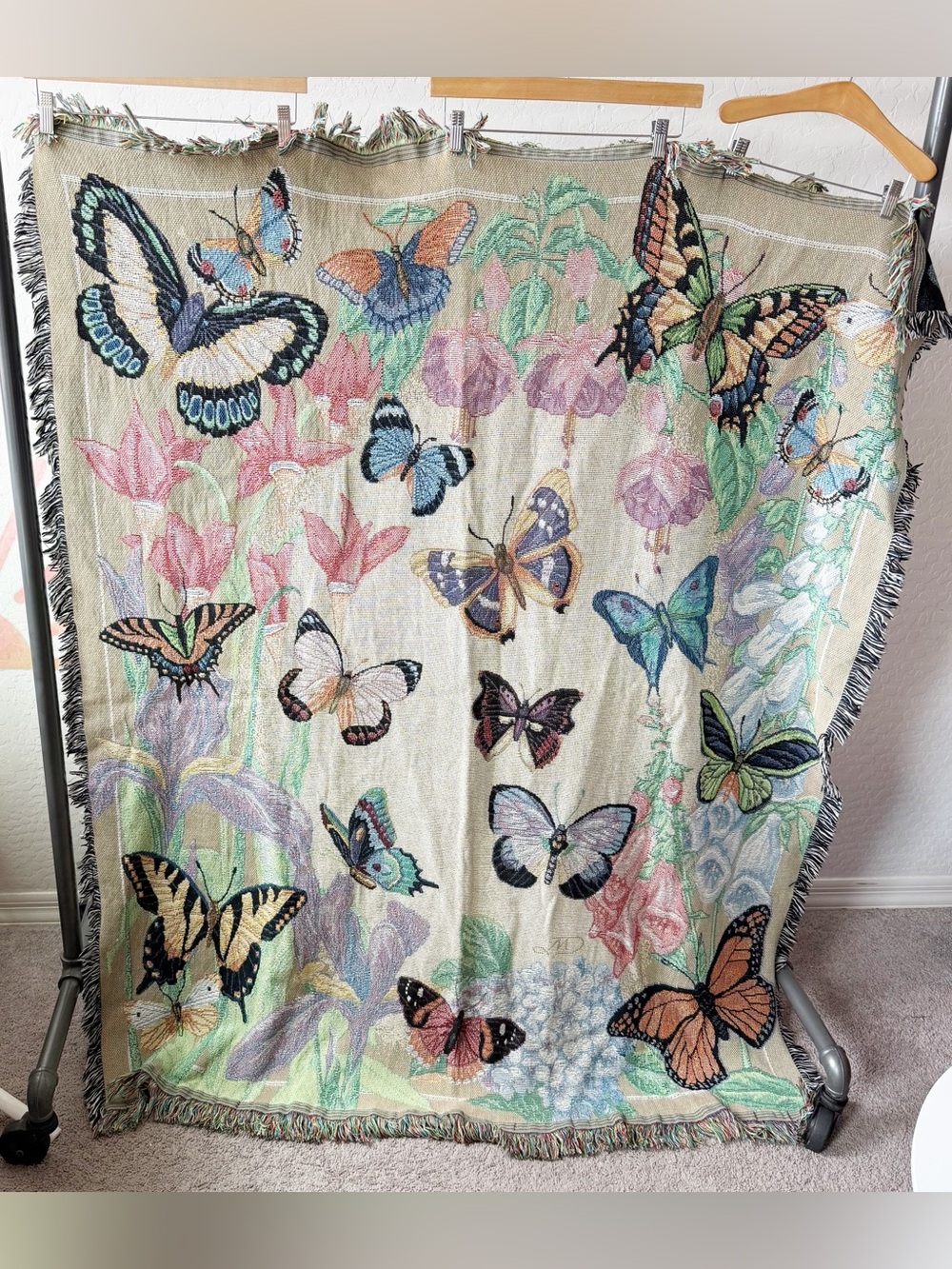 Vintage Butterfly Tapestry Fringe Throw Blanket